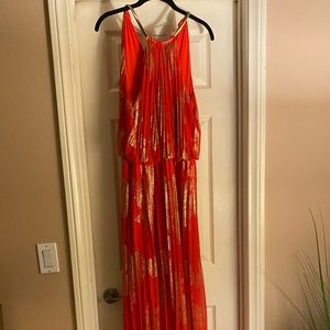 Dark orange and gold maxi dress